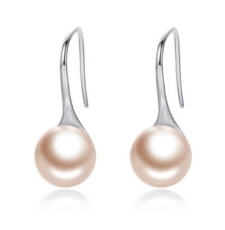 BAMOER 925 Sterling Silver Elegant Round Pure Love Pearl Drop Earrings SCE037