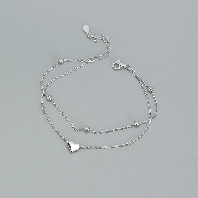 925 Sterling Silver Double Layer Heart-shaped Bracelet for Women Girl Korean Style Small Fresh Summer Bracelet