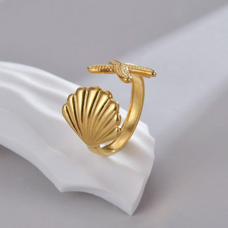 Gold Plated Stainless Steel Shell Starfish Ring