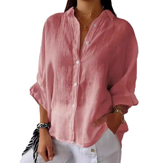 Cotton and linen back lace up design shirt