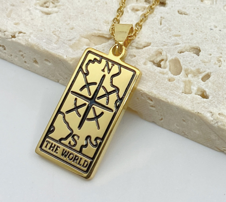 Stainless Steel Painting Necklace Gold Sliver Square Pendant Titanium Steel Electroplating 18K Necklace