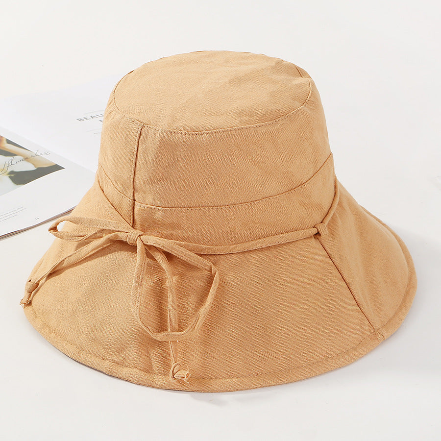 Hat Ladies Summer Cloth Hat Solid Color Cotton And Linen Fisherman Hat Basin Hat Folding Outdoor Sunscreen Big-Brimmed Sun Hat