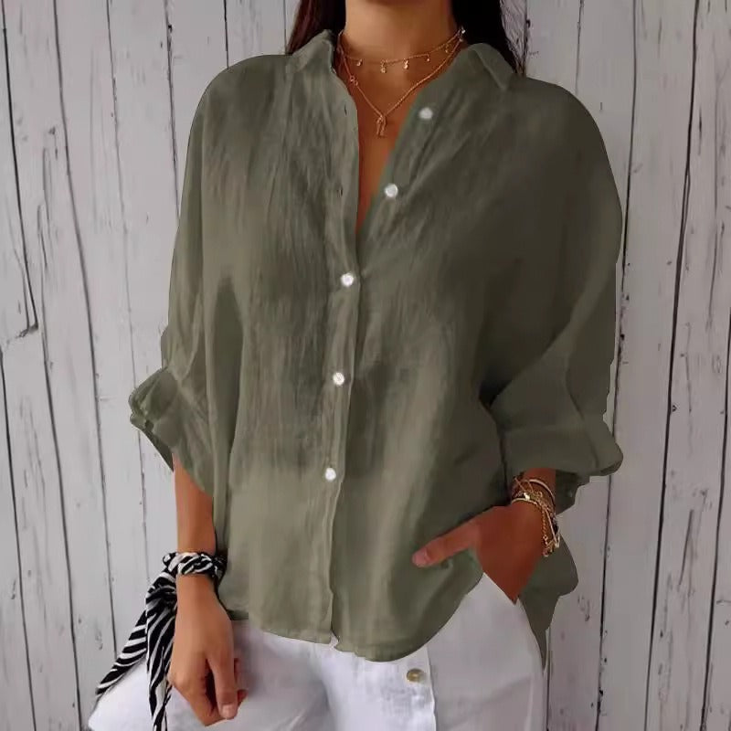 Cotton and linen back lace up design shirt