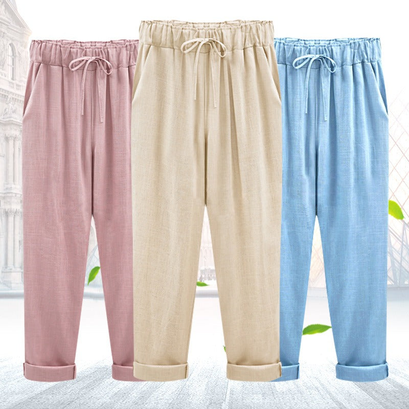 Pants women's cotton and linen cropped pants loose and thin linen women's pants