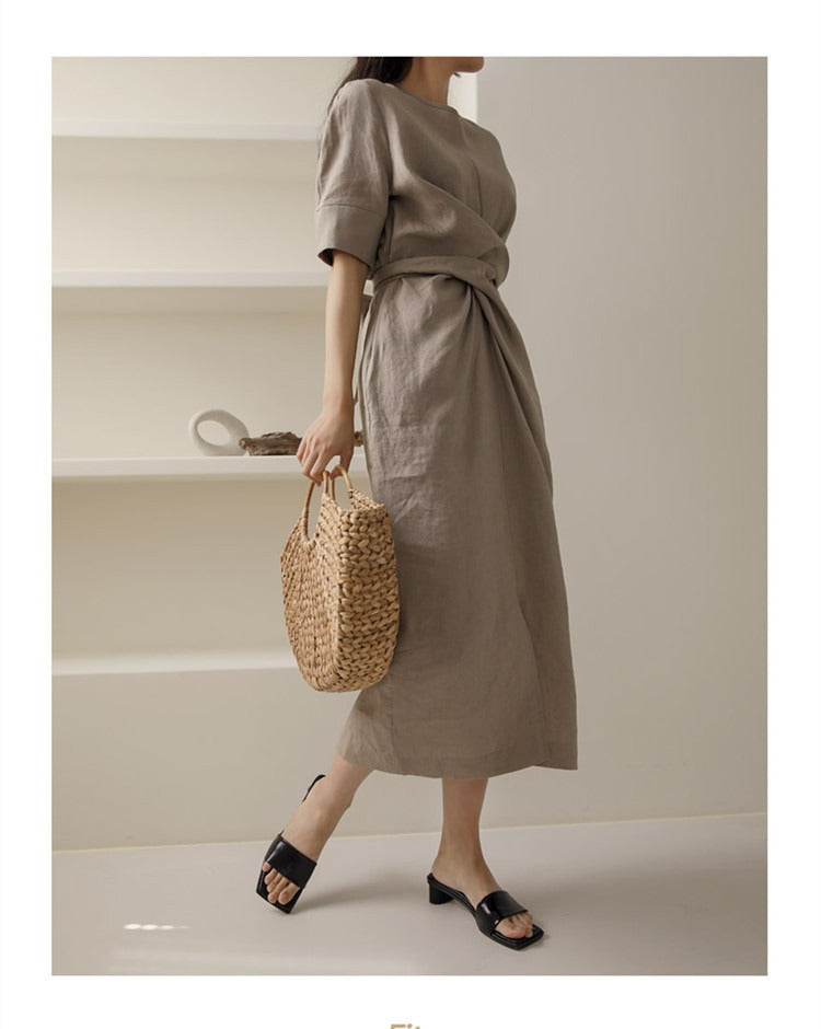 Irregular linen skirt with waistband