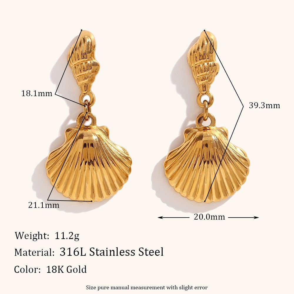 Conch scallop patchwork earrings are fashionable, simple, luxurious, stainless steel plated earrings for women