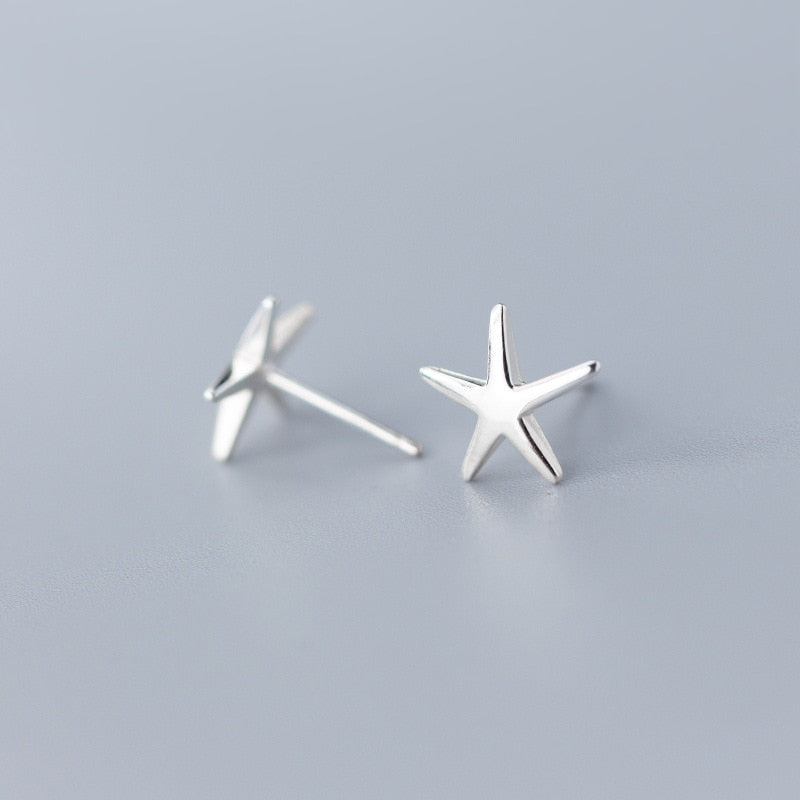 925 Sterling Silver Sweet Smooth Surface Star Starfish Stud Earrings For Women Wedding Jewelry Gift DS2200