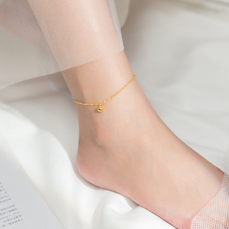 S925 Silver Anklet Girl Korean Style Summer Small Fresh Sweet Simple Light Beads Girl Heart Anklet