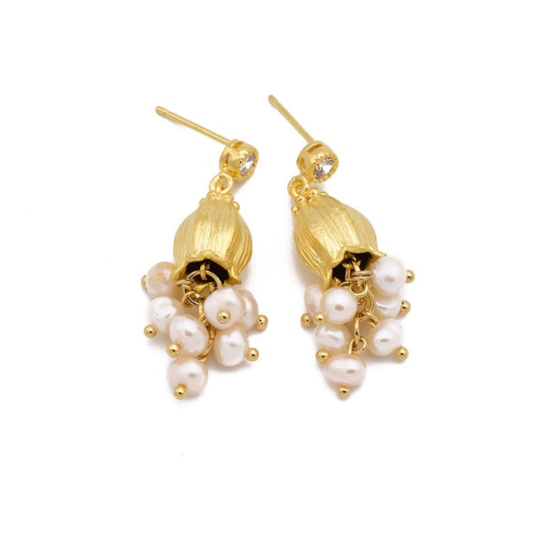 Natural Pearl 925 Silver Needle Flower Earrings