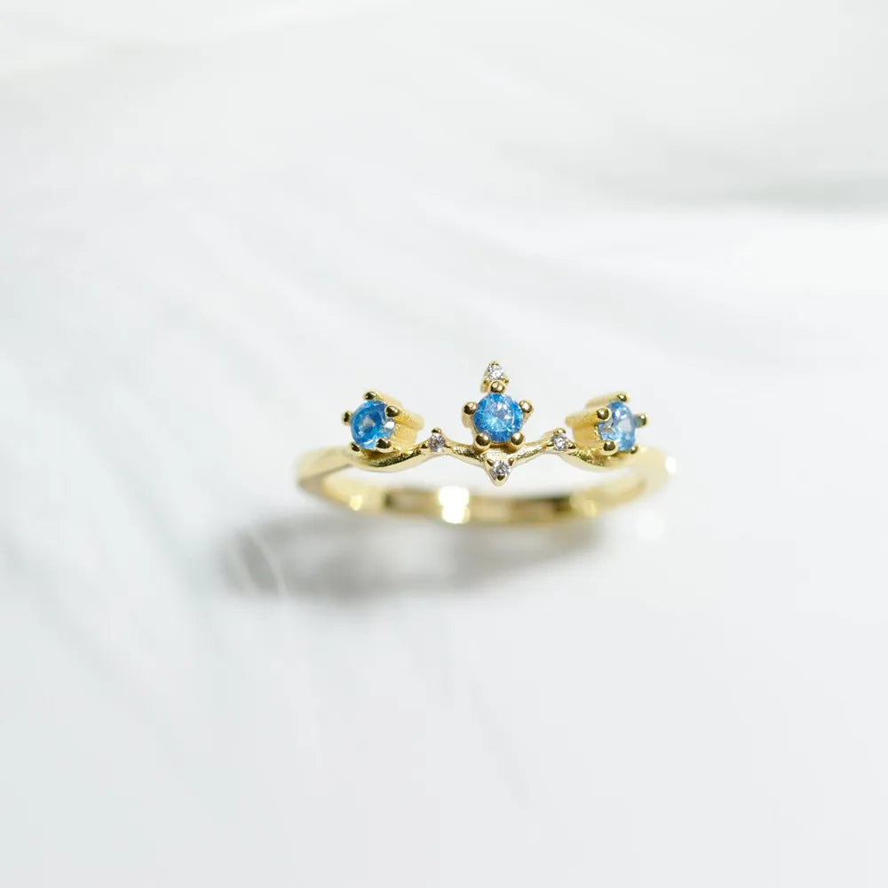 925 Sterling Silver Blue Zircon Crown Finger Ring Simple ins Gold Silver color Wedding Party Accessories Jewelry