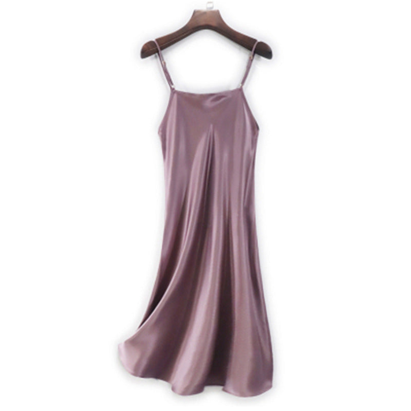 Silk camisole skirt pure mulberry silk nightgown simple underskirt mid length women's dress solid color