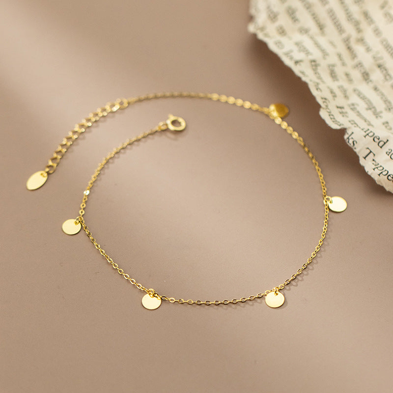 S925 Silver Disc Cross Chain Anklet Korean Style Small Fresh And Simple Temperament Women's Foot Jewelry