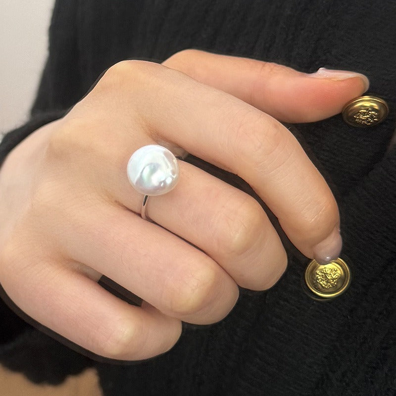 Natural Colorful Baroque Pearl Ring 925 Sterling Silver Style Button Ring with Unique Design Sense