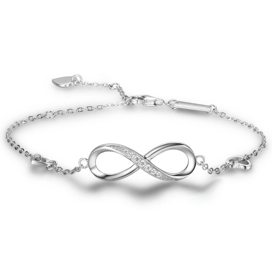 Womens 925 Sterling Silver Infinity Endless Love Symbol Charm Adjustable Bracelet for Women