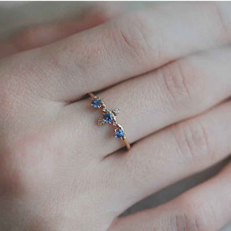 925 Sterling Silver Blue Zircon Crown Finger Ring Simple ins Gold Silver color Wedding Party Accessories Jewelry