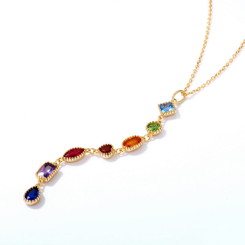 Pendant  - Light luxury rainbow zircon geometric 925 sterling silver gold-plated