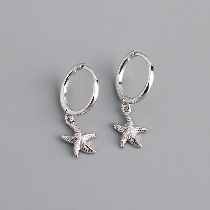 925 Sterling Silver Starfish Hoop Earring for Women Geometric Gold Silver Jewelry Wholesale S-E1388