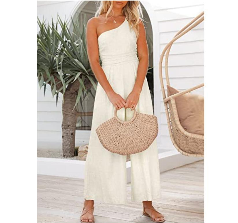 Women's sexy camisole waist wide leg sleeveless cotton linen jumpsuit