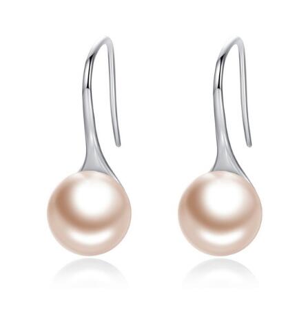 BAMOER 925 Sterling Silver Elegant Round Pure Love Pearl Drop Earrings SCE037