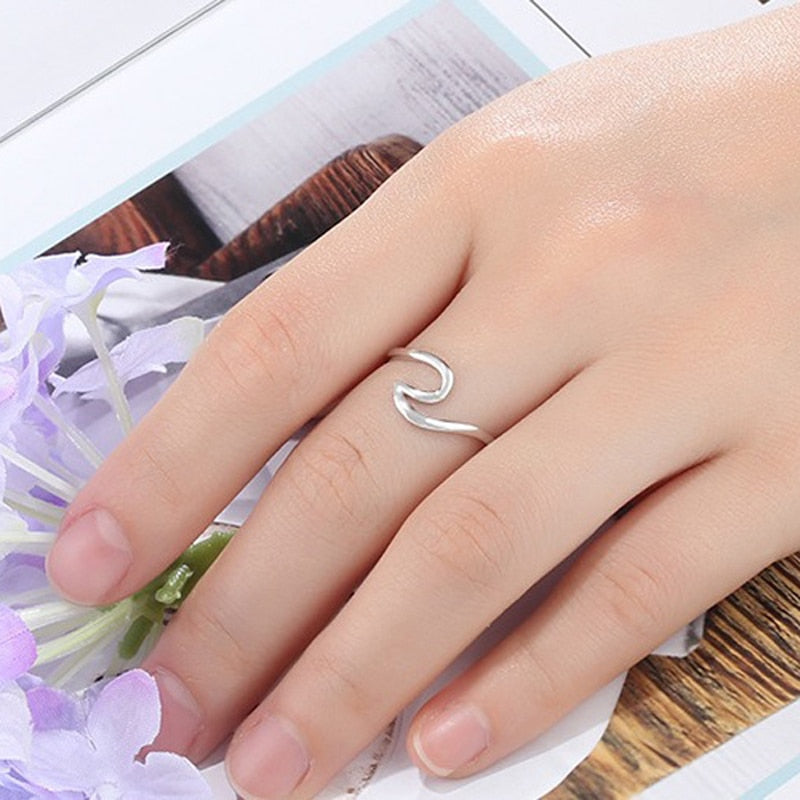 Real 925 Sterling Silver Wave Ring For Women Men Fashion Jewelry Wedding Engagement Promise Rings Girlfriend & Boyfriend Gifts