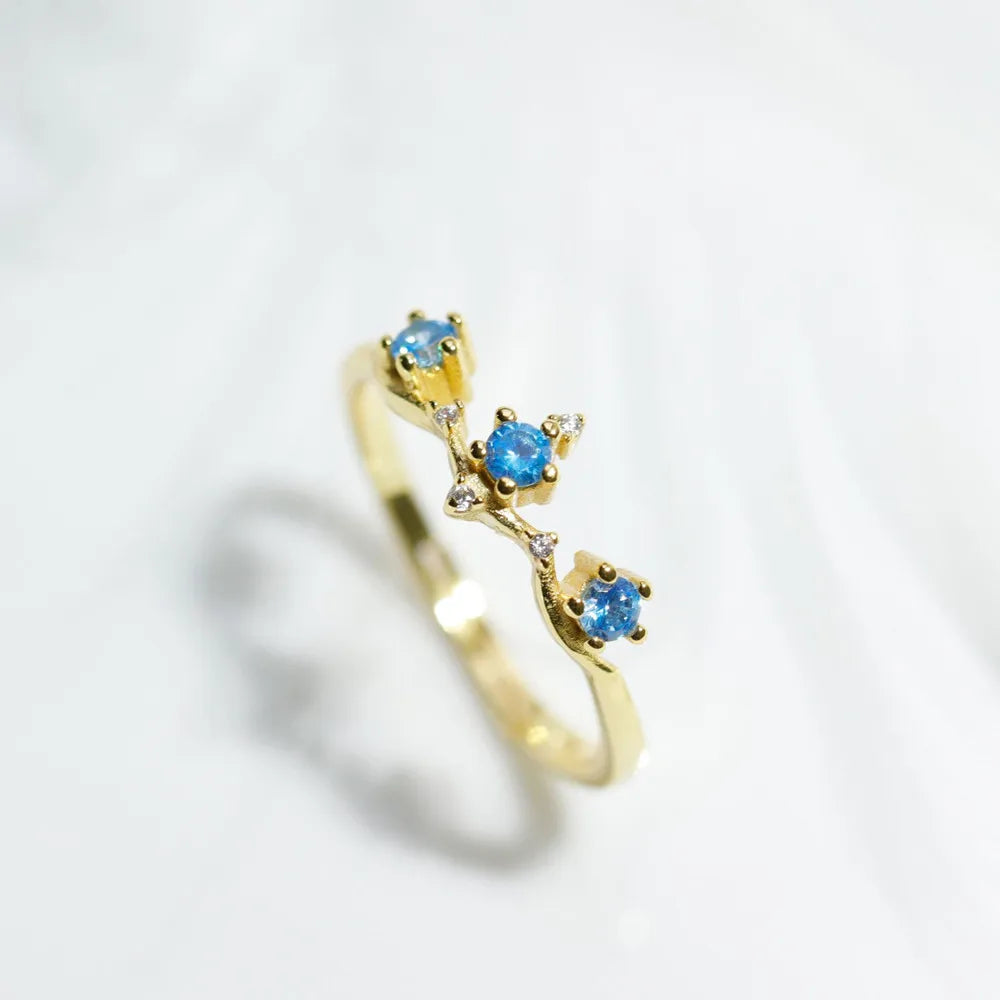 925 Sterling Silver Blue Zircon Crown Finger Ring Simple ins Gold Silver color Wedding Party Accessories Jewelry