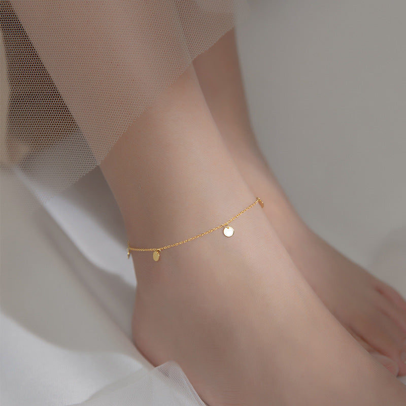 S925 Silver Disc Cross Chain Anklet Korean Style Small Fresh And Simple Temperament Women's Foot Jewelry