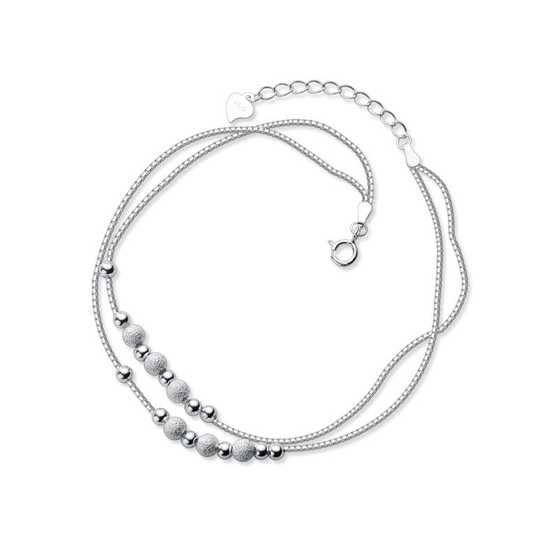 Ai Luoqi S925 Silver Simple Frosted Bead Anklet Feminine Temperament Double Silver Pea Bean Literary Foot Ornament