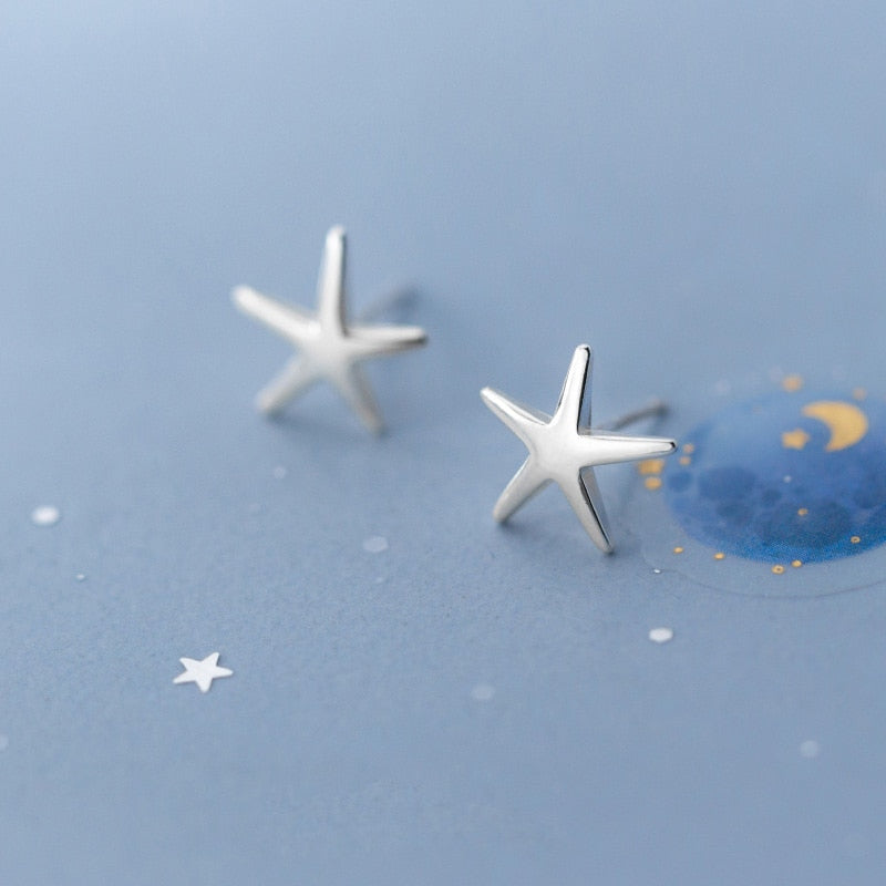 925 Sterling Silver Sweet Smooth Surface Star Starfish Stud Earrings For Women Wedding Jewelry Gift DS2200