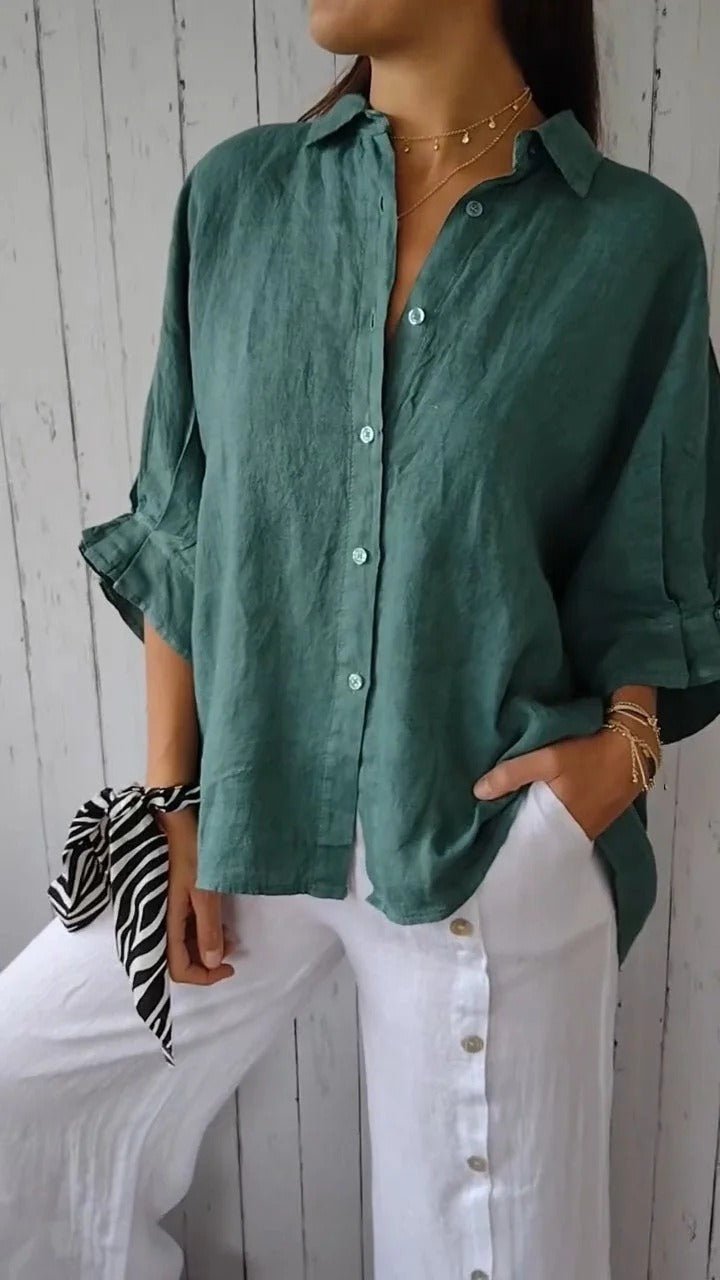 Cotton and linen back lace up design shirt