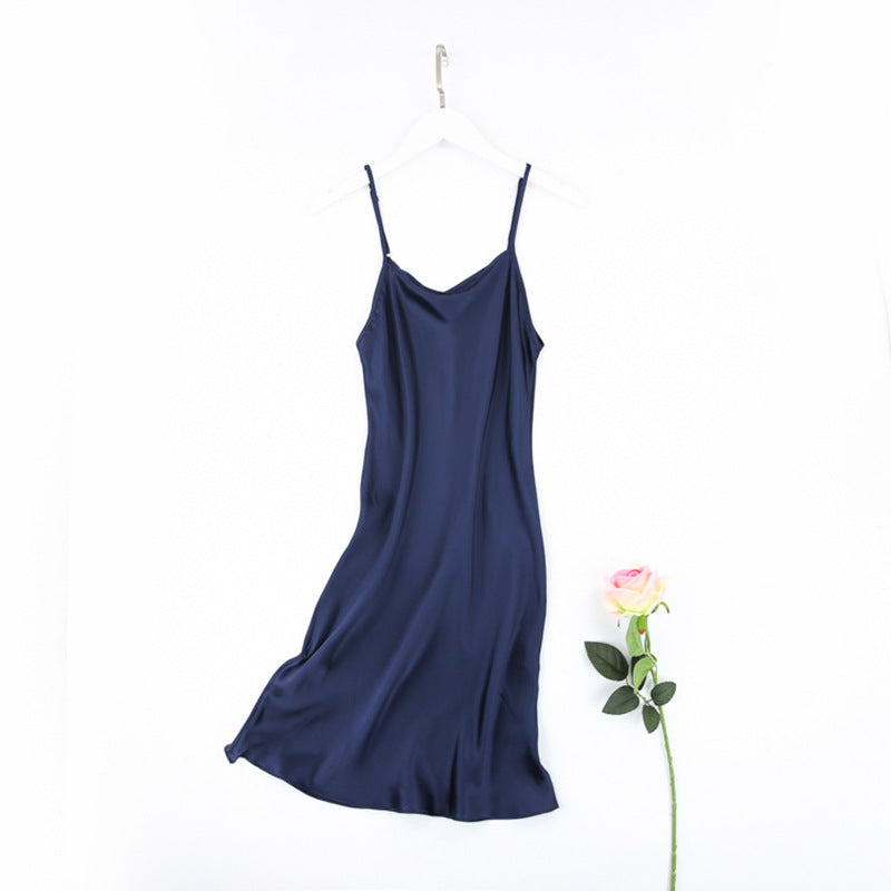 Silk camisole skirt pure mulberry silk nightgown simple underskirt mid length women's dress solid color