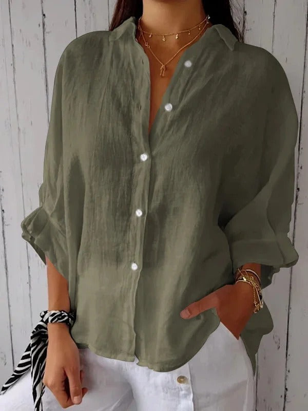 Cotton and linen back lace up design shirt