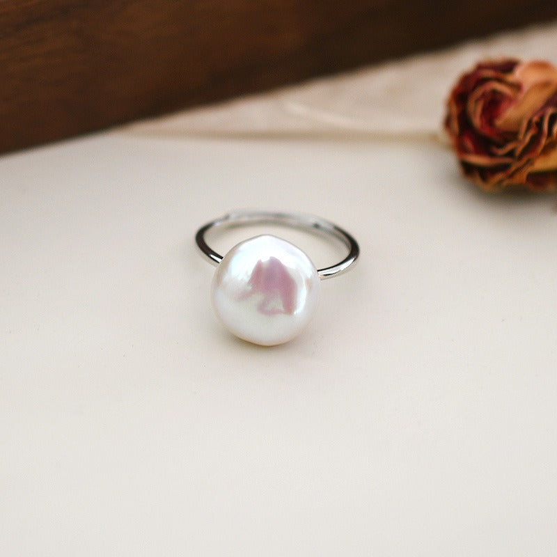 Natural Colorful Baroque Pearl Ring 925 Sterling Silver Style Button Ring with Unique Design Sense