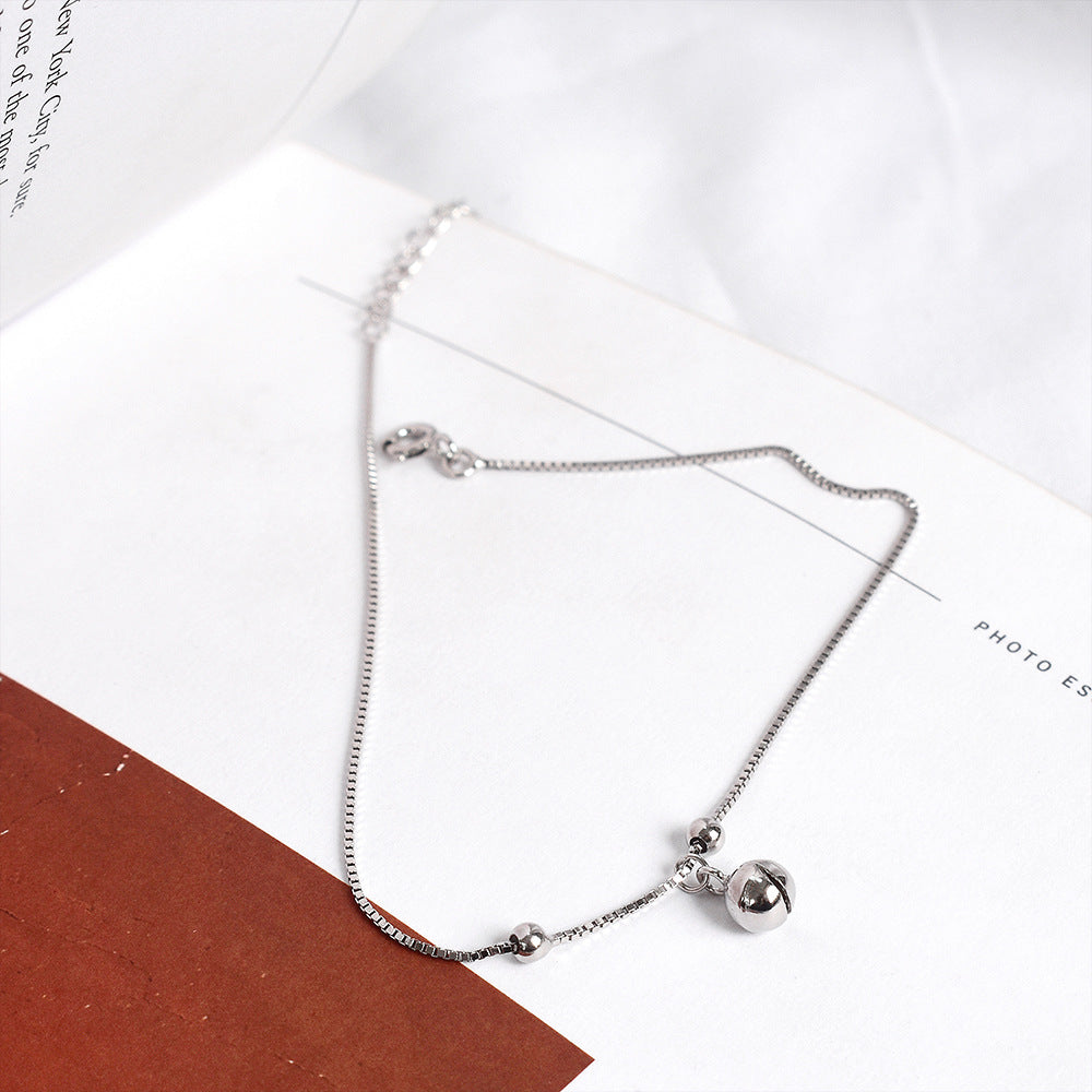 Personality Minimalist Bell Anklet S925 Sterling Silver Anklet Chic Korean Version Temperament Women's Beach Anklet Fashion Jewelry