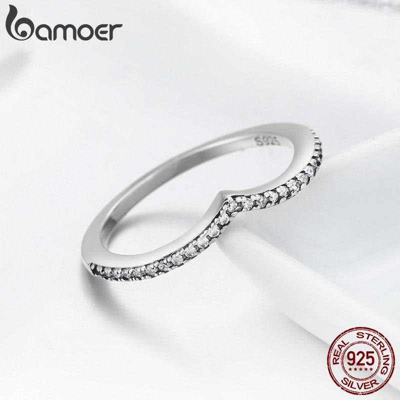 BAMOER  925 Sterling Silver Water Droplet Clear CZ Finger Rings PA7649