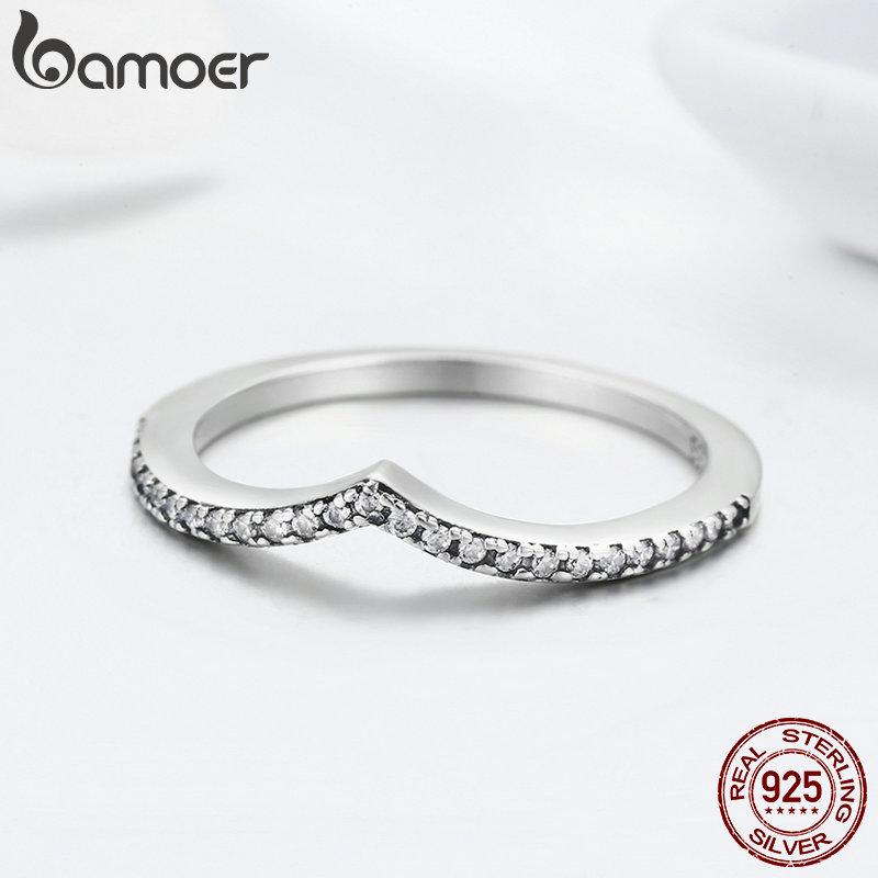 BAMOER  925 Sterling Silver Water Droplet Clear CZ Finger Rings PA7649