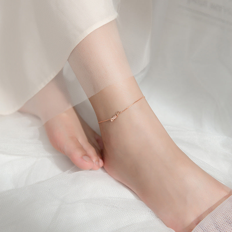 S925 Silver Korean Style Simple And Infinite 8-Character Ring Buckle Anklet Personality Diamond-Encrusted Anklet