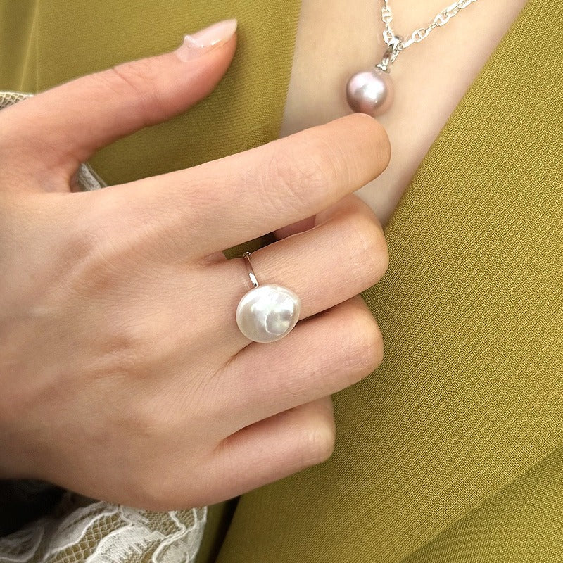 Natural Colorful Baroque Pearl Ring 925 Sterling Silver Style Button Ring with Unique Design Sense