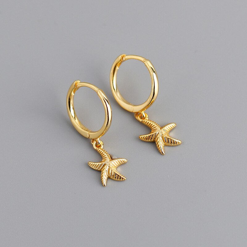 925 Sterling Silver Starfish Hoop Earring for Women Geometric Gold Silver Jewelry Wholesale S-E1388