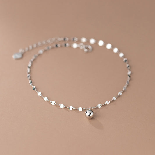 S925 Silver Anklet Girl Korean Style Summer Small Fresh Sweet Simple Light Beads Girl Heart Anklet