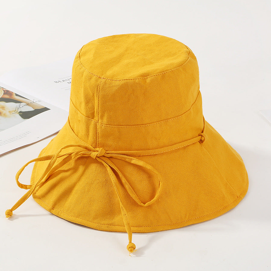 Hat Ladies Summer Cloth Hat Solid Color Cotton And Linen Fisherman Hat Basin Hat Folding Outdoor Sunscreen Big-Brimmed Sun Hat