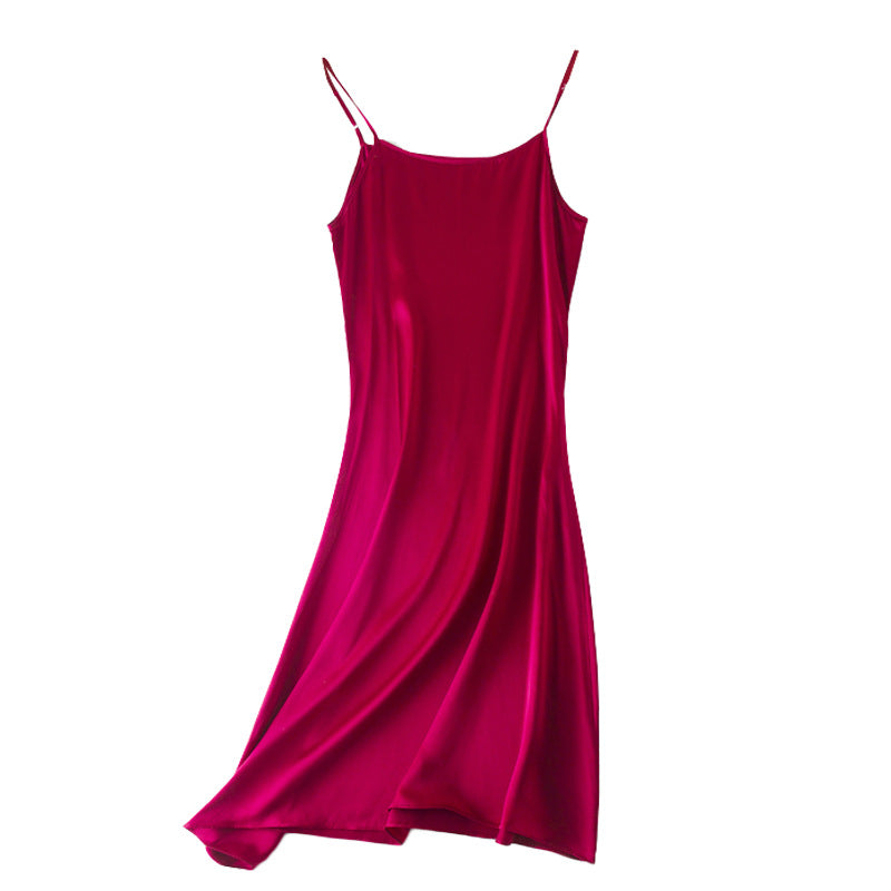 Silk camisole skirt pure mulberry silk nightgown simple underskirt mid length women's dress solid color