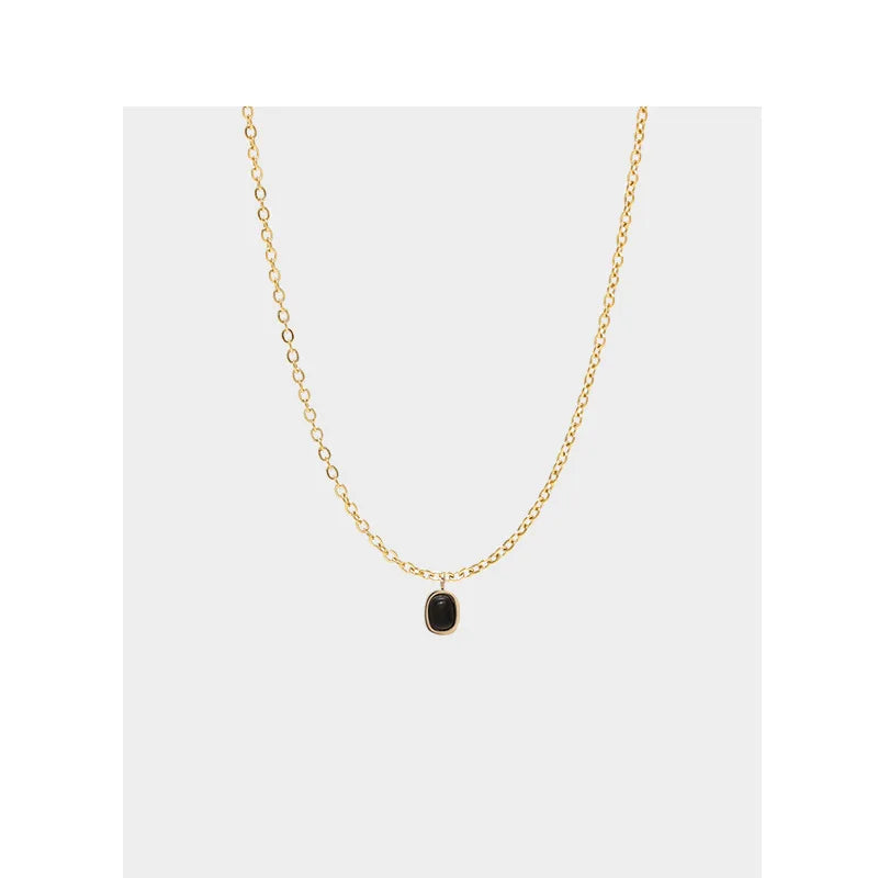 925 Sterling Silver Black Agate Pendant Necklace for Women Simple Korean ins 18k Gold Plated Clavicle Chain fine Jewelr