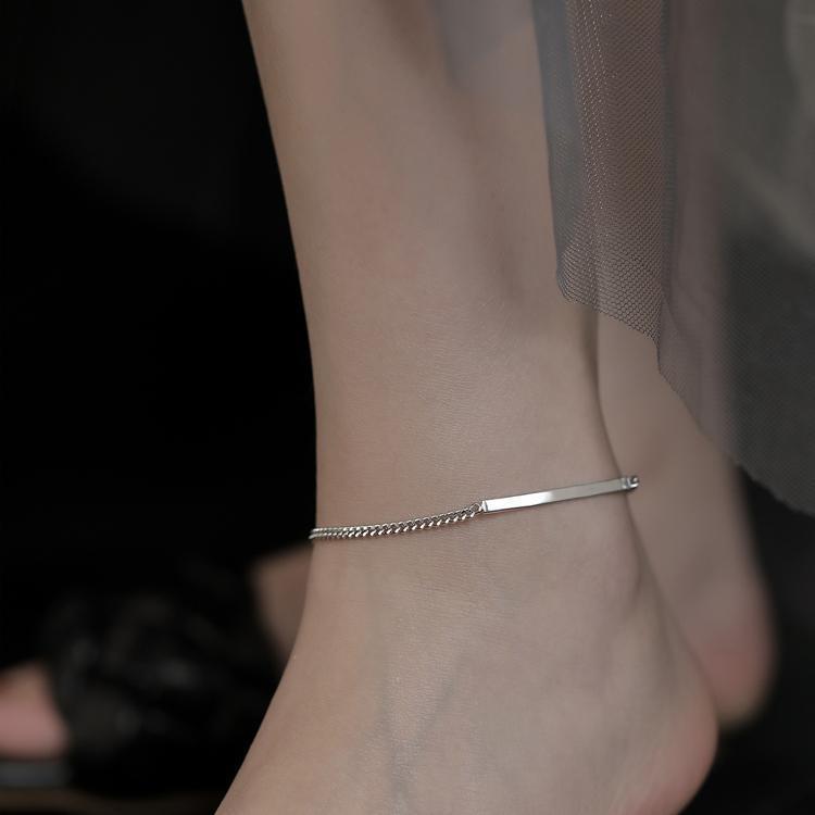 925 Sterling Silver Anklet Female Niche Design Ins Cold Style High-End Temperament All-Match Smooth Anklet