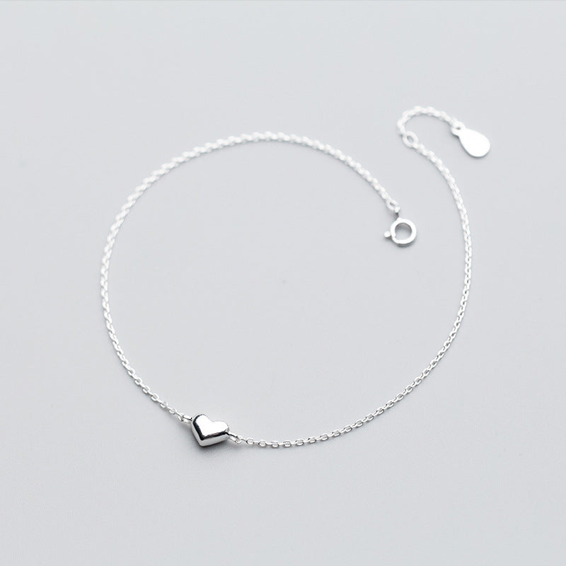 S925 Silver Anklet Female Japanese And Korean Style Fashion Personality Heart-Shaped Anklet Temperament Sweet Love Foot Jewelry Woman