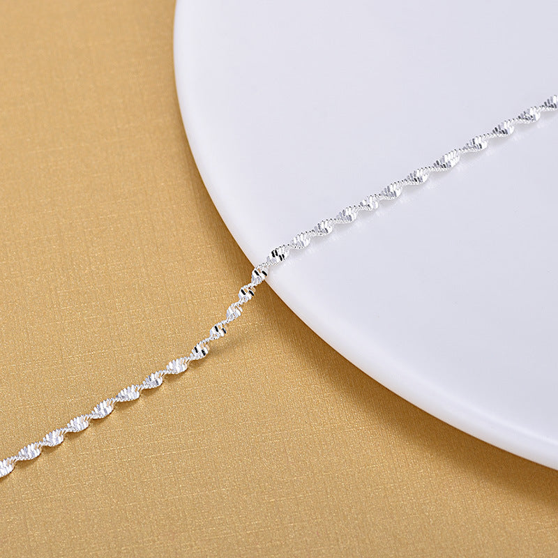 Korean S925 Silver Bracelet Anklet Ladies Wave Water Pattern Jewelry Simple Small Fresh Twisted Rope Thin Chain