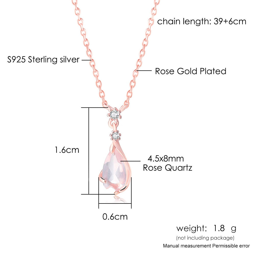 LAMOON 925 Sterling Silver Sakura Pendant Necklace Cherry Blossoms Petal Rose Quartz 18K Rose Gold Plated Fine Jewelry LMNI096