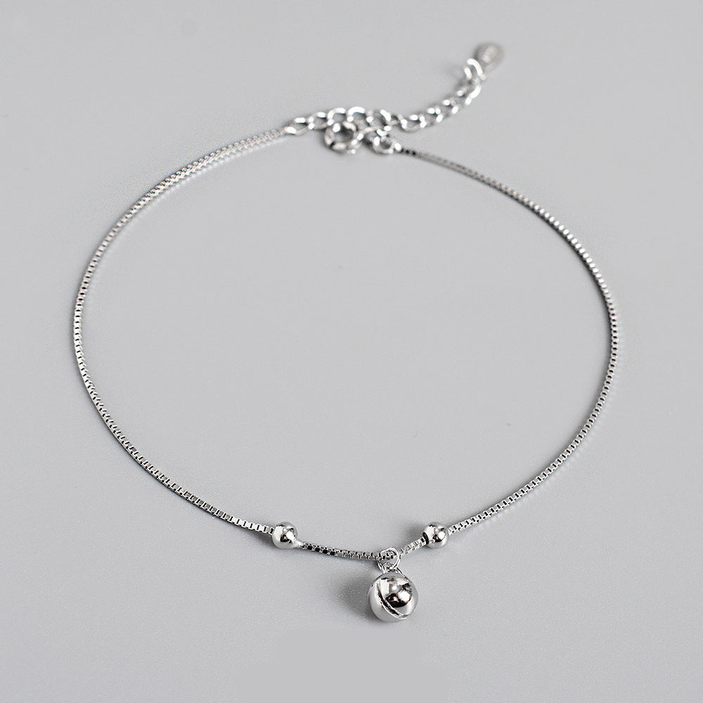 Personality Minimalist Bell Anklet S925 Sterling Silver Anklet Chic Korean Version Temperament Women's Beach Anklet Fashion Jewelry