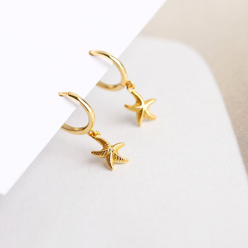 925 Sterling Silver Starfish Hoop Earring for Women Geometric Gold Silver Jewelry Wholesale S-E1388