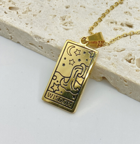 Stainless Steel Painting Necklace Gold Sliver Square Pendant Titanium Steel Electroplating 18K Necklace