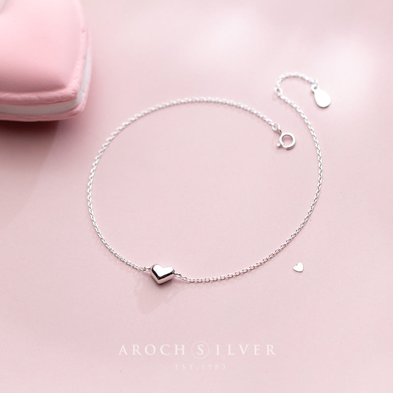 S925 Silver Anklet Female Japanese And Korean Style Fashion Personality Heart-Shaped Anklet Temperament Sweet Love Foot Jewelry Woman